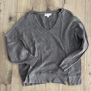 Charcoal Waffle Knit V-Neck Sweater